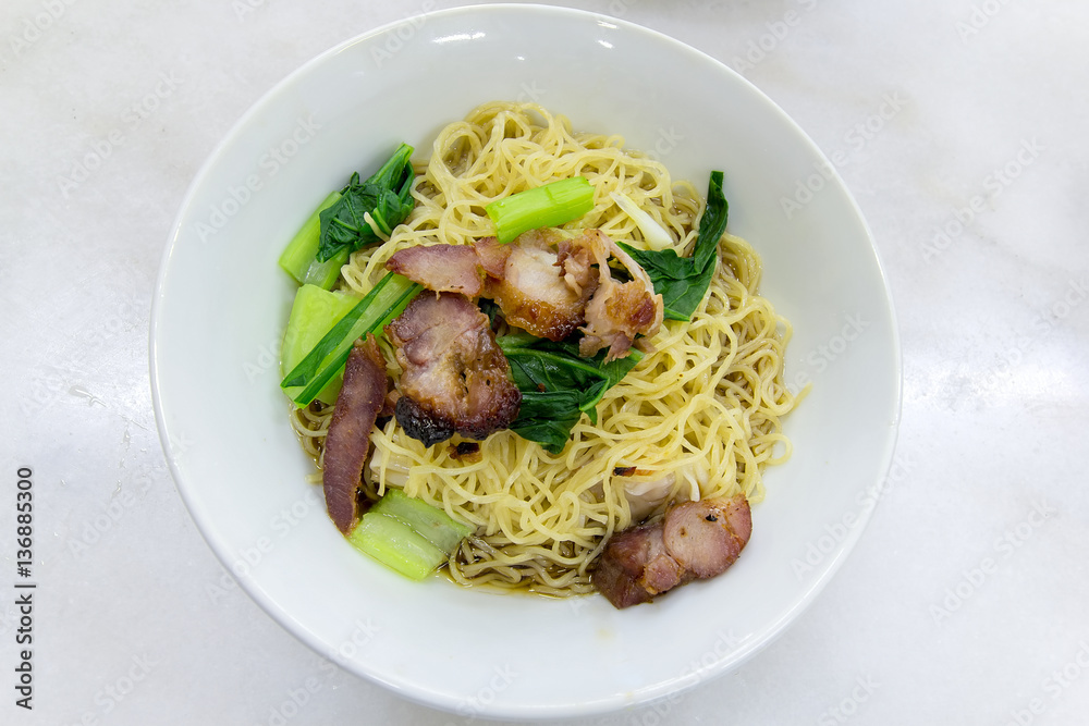 Char Siew Barbecue Pork Wanton Noodles Closeup Char Siew Barbecue Pork Wanton Noodles Closeup