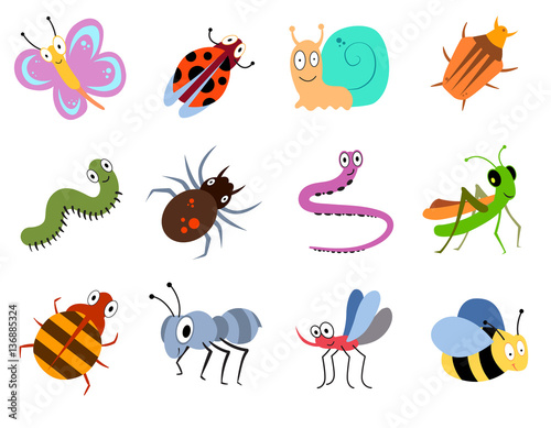 Cute and funny bugs, insects vector collection © MicroOne