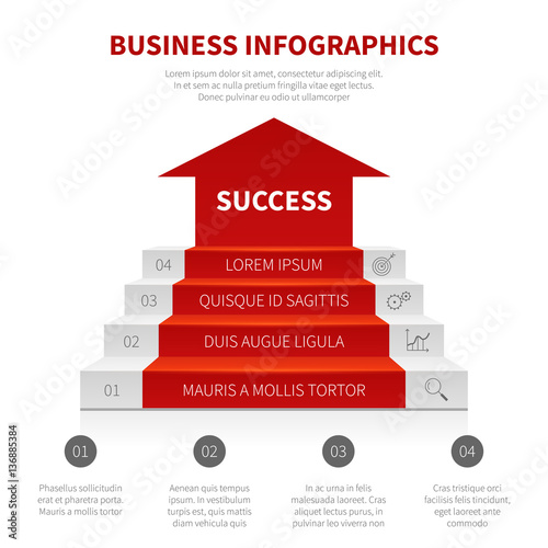 Staircase, business ladder, levels of success vector modern infographic, winning concept