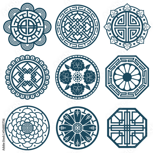 Traditional korean symbols, vector korea pattern design for bathroom repeat tiles