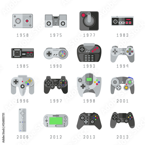 Video game controls, joystick, gamepads gaming vector icons