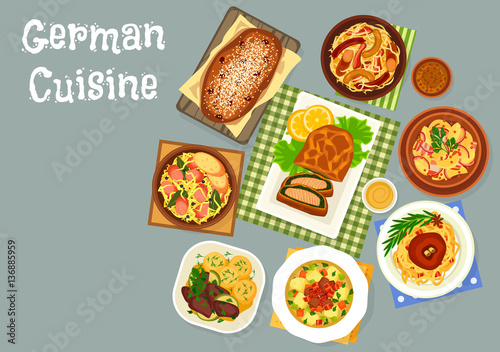 German cuisine meat and fish dinner dishes icon