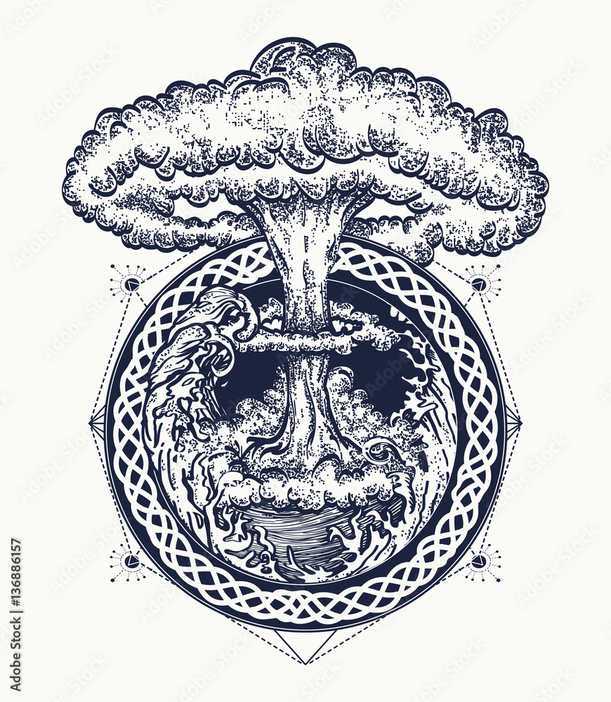 Nuclear explosion tattoo art. Symbol of destruction and death Векторный  объект Stock | Adobe Stock