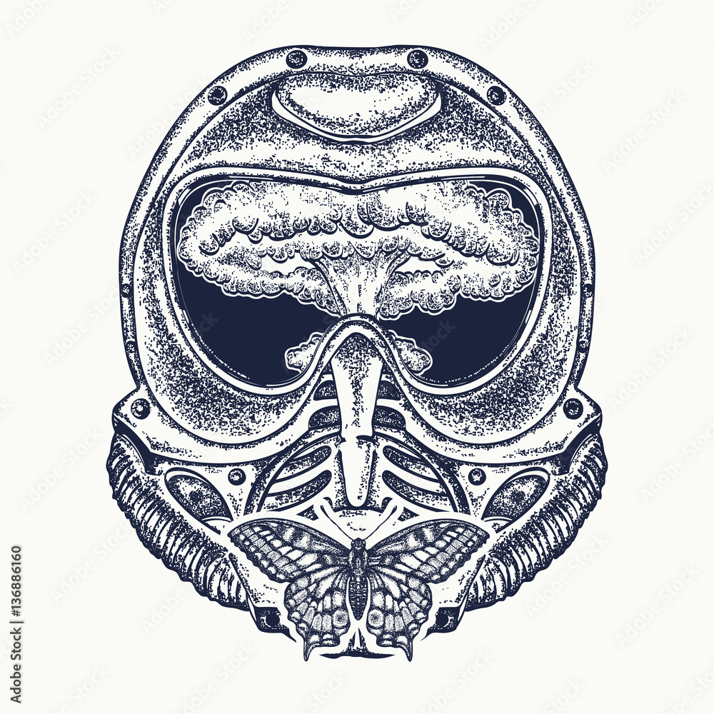 Gas mask and nuclear explosion tattoo art. Concept of war  Stock-Vektorgrafik | Adobe Stock