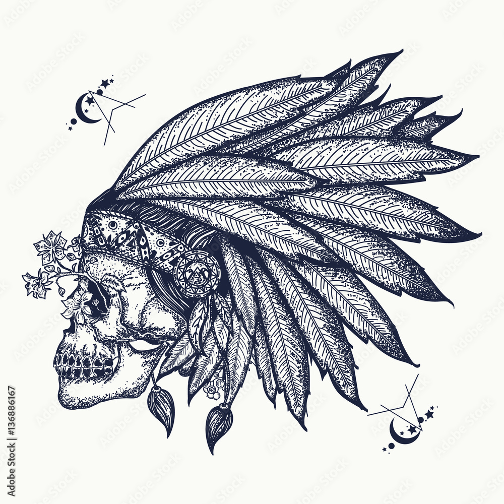 Amazon.com: Designart American Indian Warrior Tattoo Sketch-Digital Art  Metal Wall Art-MT7951-28x12, 12'' H x 28'' W x 1'' D 1P: Posters & Prints