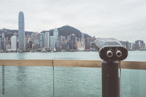coin-operated telescope in victoria harbor of Hong Kong,China.