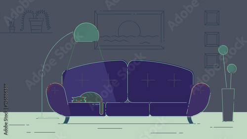 Living room with a cat