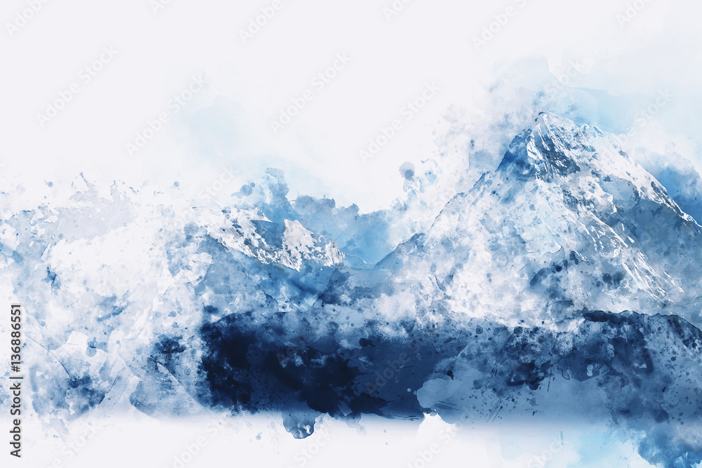 Abstract mountains in blue tone, digital watercolor painting Abstract mountains in blue tone, digital watercolor painting