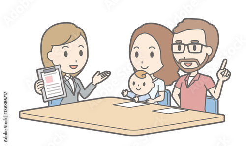 Illustration that a couple talking with a female consultant vol.