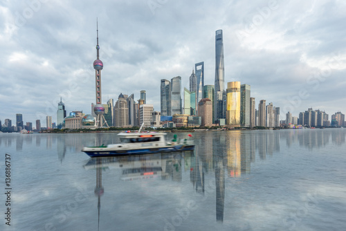 Shanghai skyline panorama,landmarks of Shanghai with Huangpu river in China.