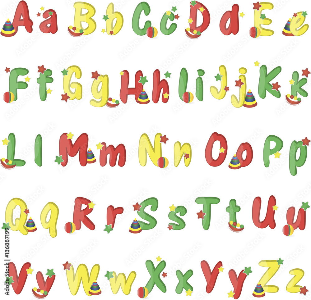 colorful English alphabet different colors on a white background