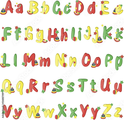 colorful English alphabet different colors on a white background