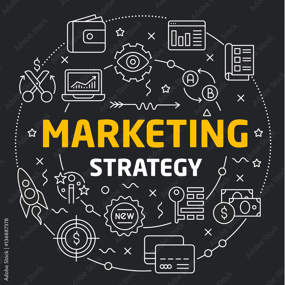 Vector linear illustration dark background marketing strategy