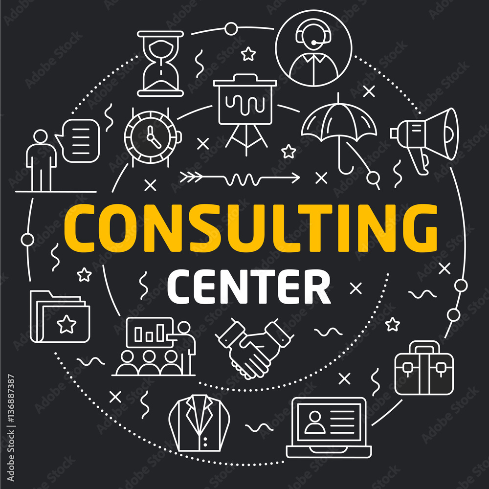 Vector linear illustration dark background consulting trend Vector linear illustration dark background consulting trend