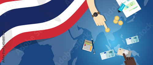 Thailand economy fiscal money trade concept illustration of financial banking budget with flag map and currency