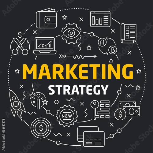Vector linear illustration dark background marketing strategy