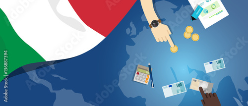 Italy economy fiscal money trade concept illustration of financial banking budget with flag map and currency