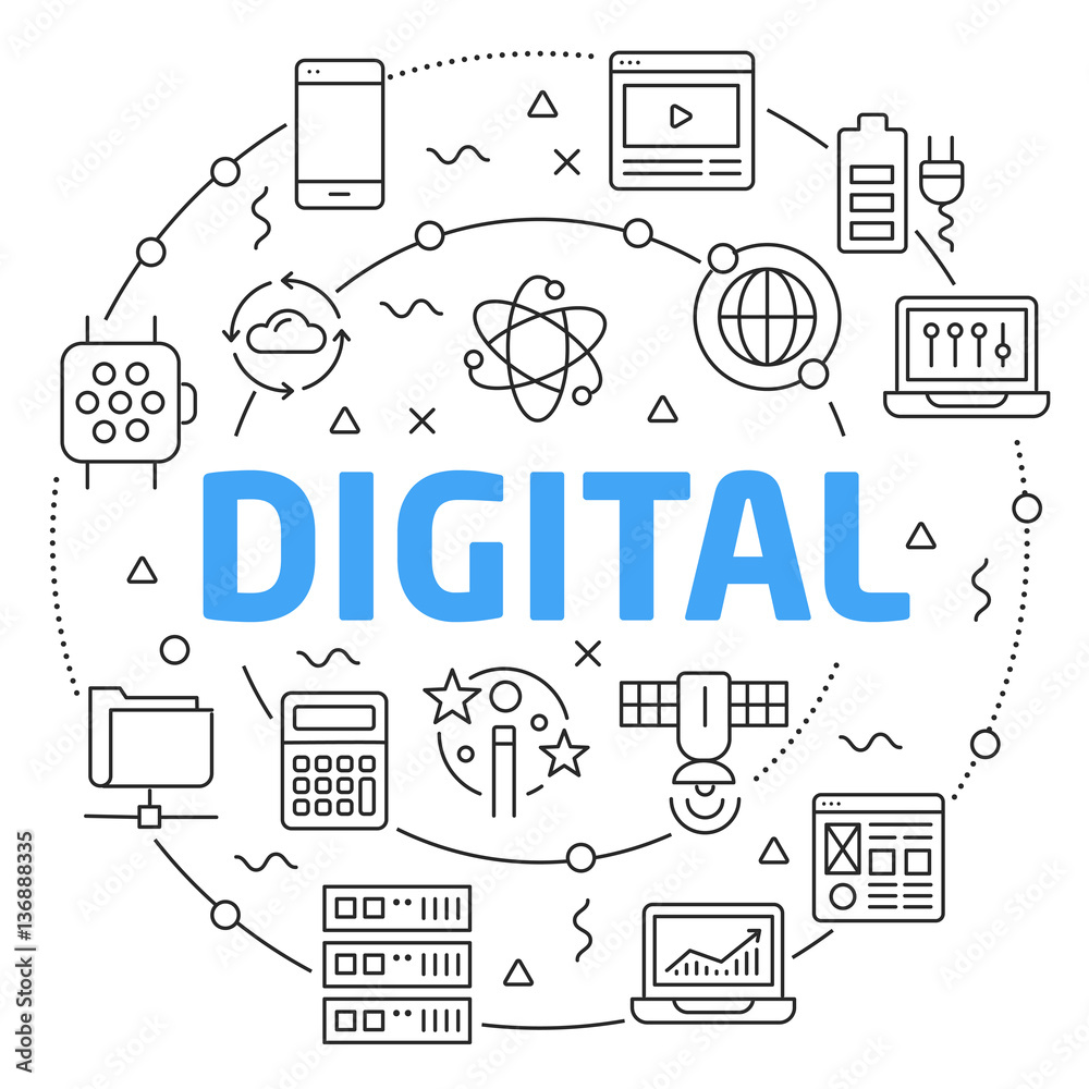 Vector linear illustration white background digital trend Stock Vector ...