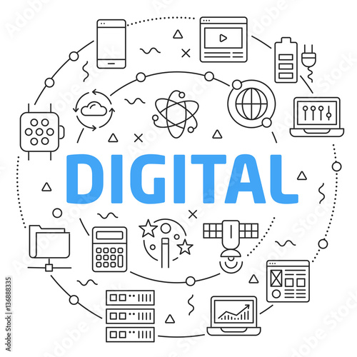 Vector linear illustration white background digital trend