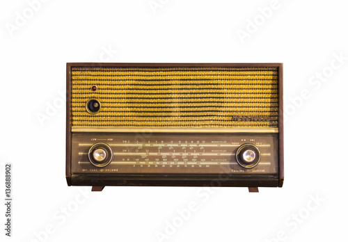 Old vintage radio on white