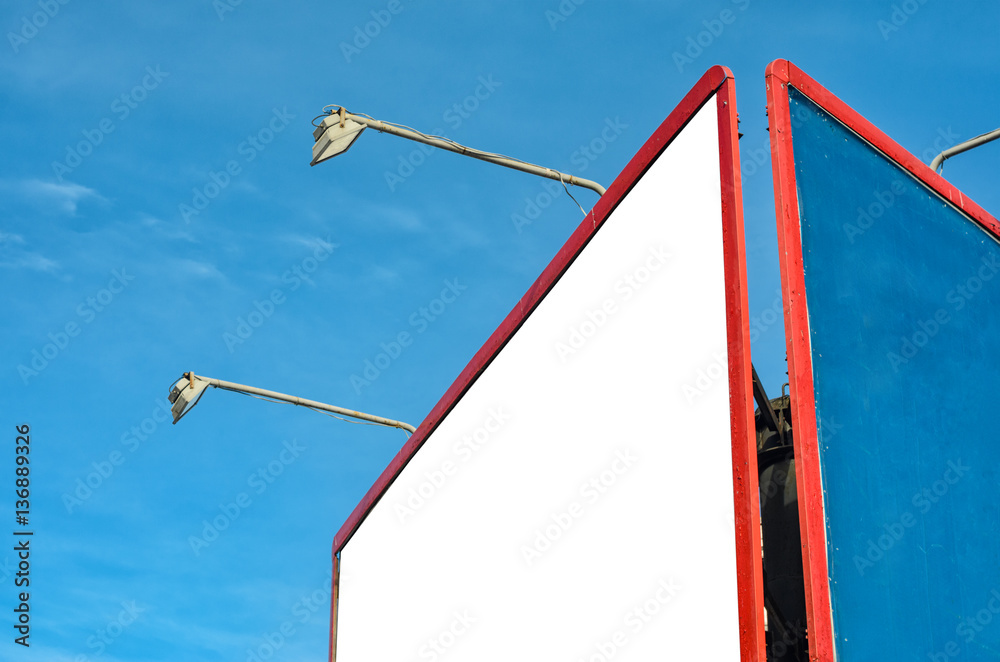 Empty white Blank billboard against blue sky Empty white Blank billboard against blue sky