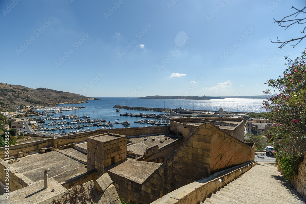 Panorama of a Gozo island harbour, Malta