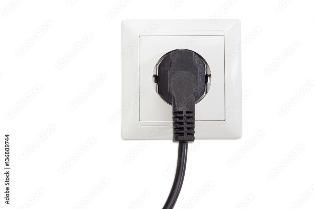 White socket outlet with connected corresponding power plug White socket outlet with connected corresponding power plug