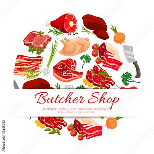 Butcher shop meat products poster for food design