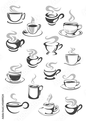 Coffee cup and tea mug icon set for drink design