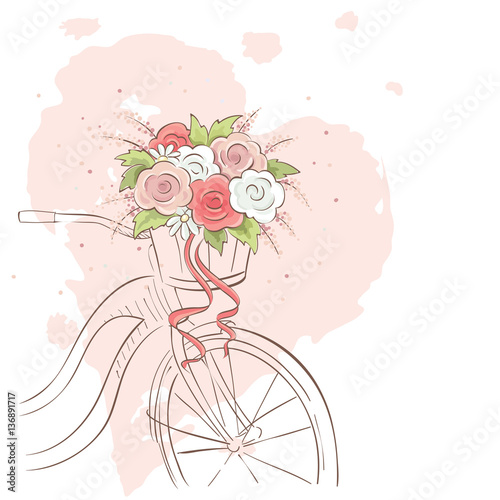 Bicycle for the bride / Vector illustration, wedding invitation, valentine card