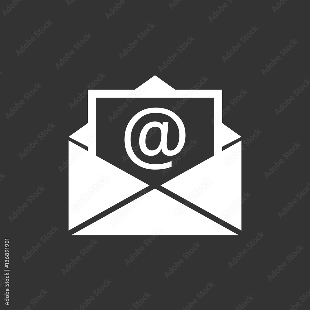 Mail envelope icon vector isolated on black background. Symbols of email flat vector illustration. Mail envelope icon vector isolated on black background. Symbols of email flat vector illustration.