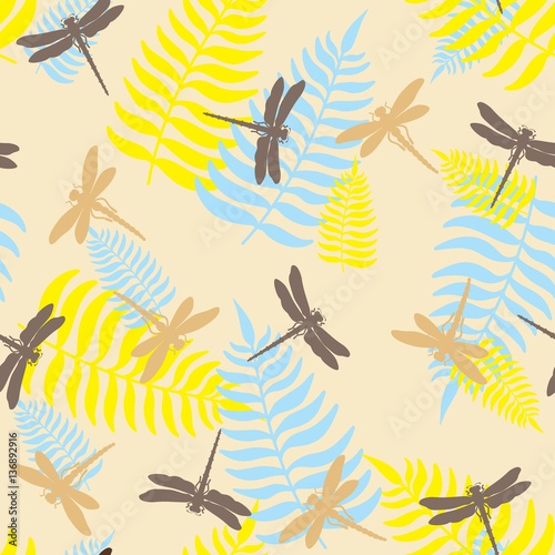Dragonfly seamless pattern. Vector illustration.