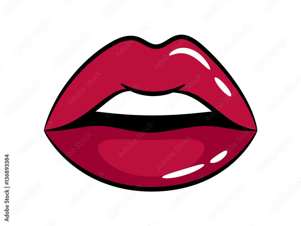 Female bright glossy lips on white background. Vector illustration