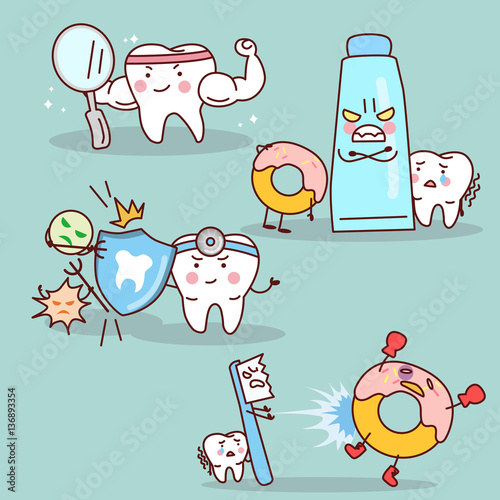  cartoon tooth with health concept