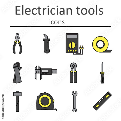 Icon set of tools electrician. Vector illustration.