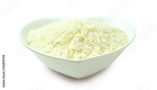 rice in a bowl isolated on white background