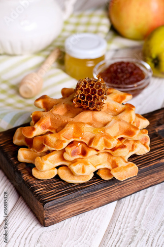 Breakfast with homemade wafers and honey