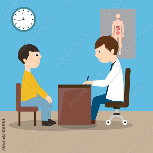 treatment vector illustration with patient in doctor's office on reception at doctor flat vector illustration