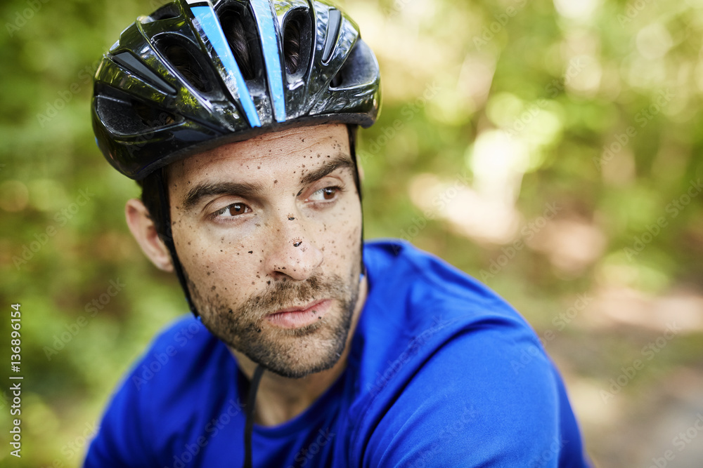 Dirt spattered dude in cycling helmet Dirt spattered dude in cycling helmet