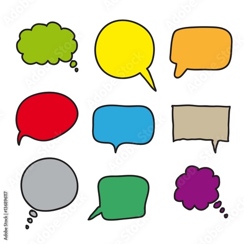 flat colored speech bubbles. hand drawn icons
