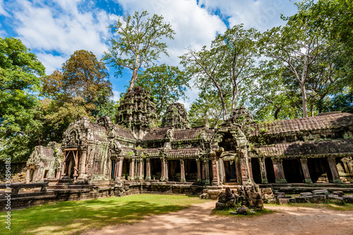 Ta Prohm Temple landmark in Siem Reap, Cambodia. Angkor Wat insc