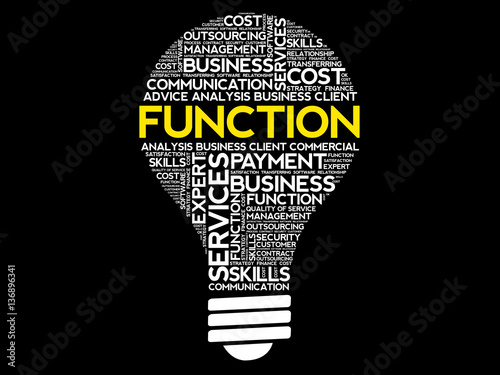FUNCTION bulb word cloud, business concept