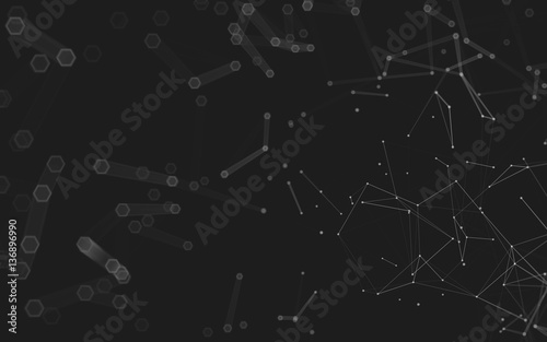 Abstract polygonal space low poly dark background, 3d rendering