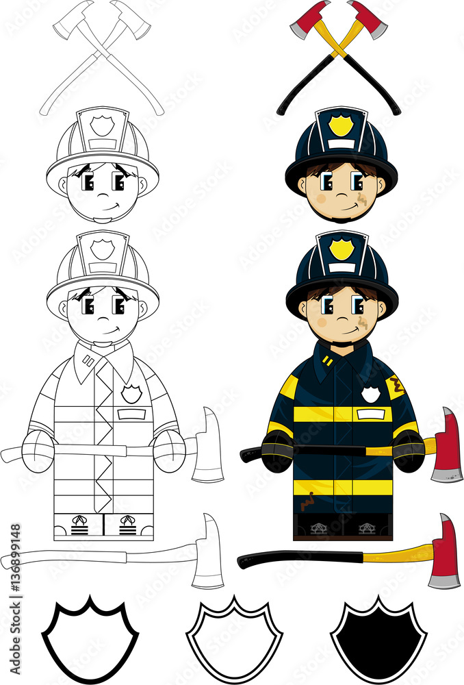 Cute Cartoon Fireman - Firefighter Clip Art Stock Vector | Adobe Stock