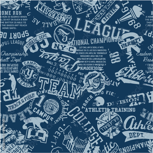 College athletics patchwork vector seamless pattern