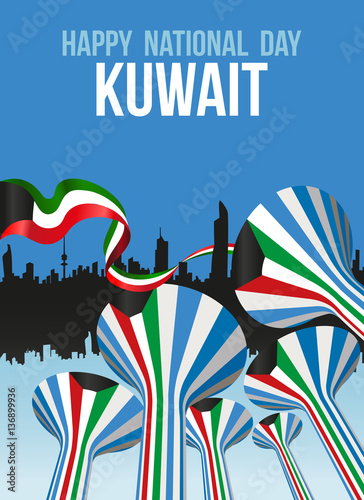 Water Towers Landmarks Decorated With National Flag Of Kuwait