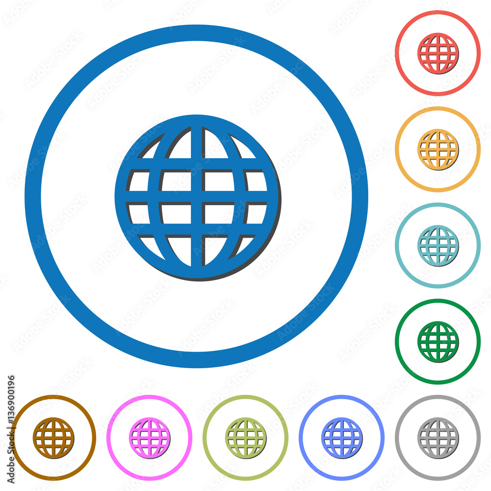 Globe icons with shadows and outlines Globe icons with shadows and outlines