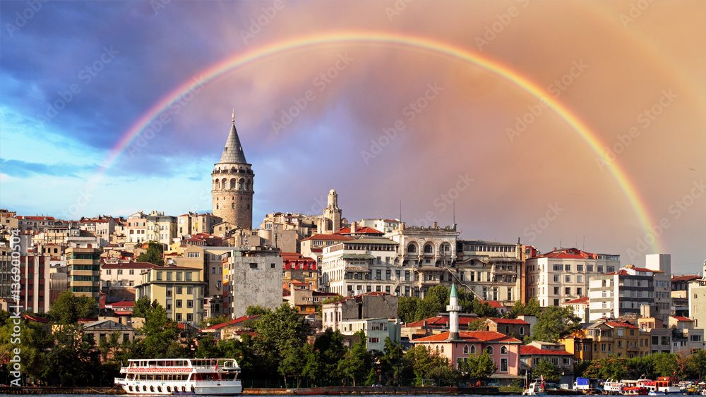 Istanbul skyline with rainbow, Turkey