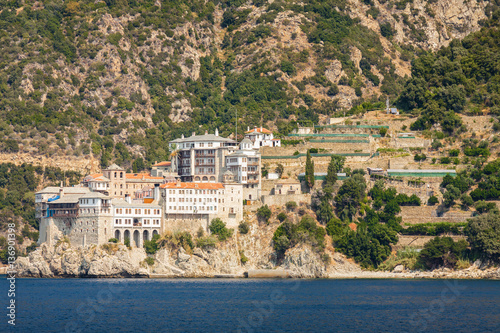 Sea view at one of the monasterys of Saint Athos, Khalkidiki, Greece.