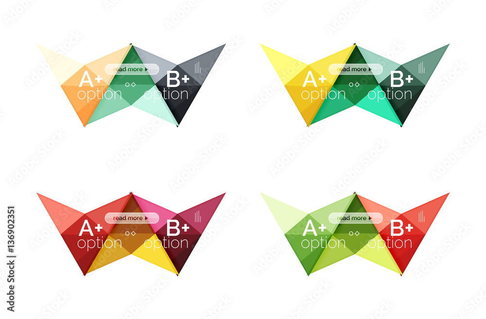 Colorful arrow option infographics banners, business geometric templates Colorful arrow option infographics banners, business geometric templates